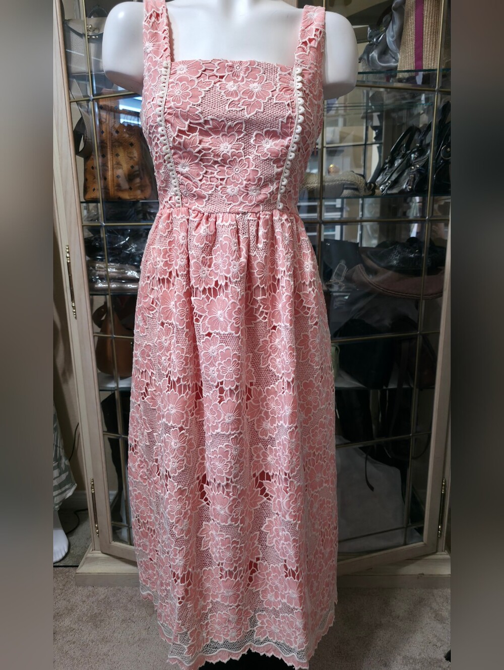 Just Me Pink Lace Floral Midi Dress